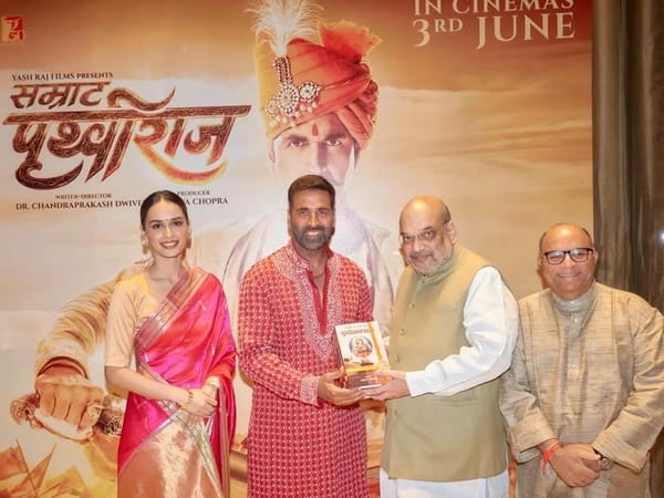 Amit shah attends the special screening of manushi chhillar starrer ‘samrat prithviraj’